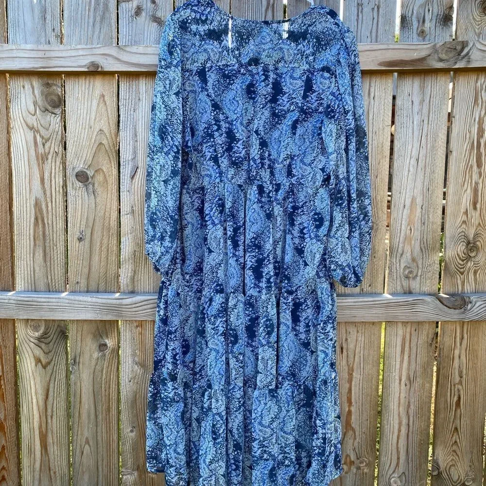 Joie Dress Blue Lightweight Lined‎ Flowy Long Sleeve Women’s Plus Size XXL FLAW